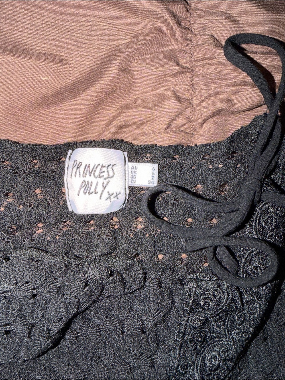 Princess Polly Black Crochet Lace tie top